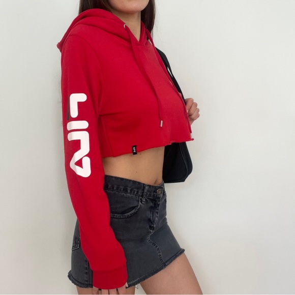 FILA heritage red cropped spell out hoodie, Size S ❤️ - Picture 2 of 5